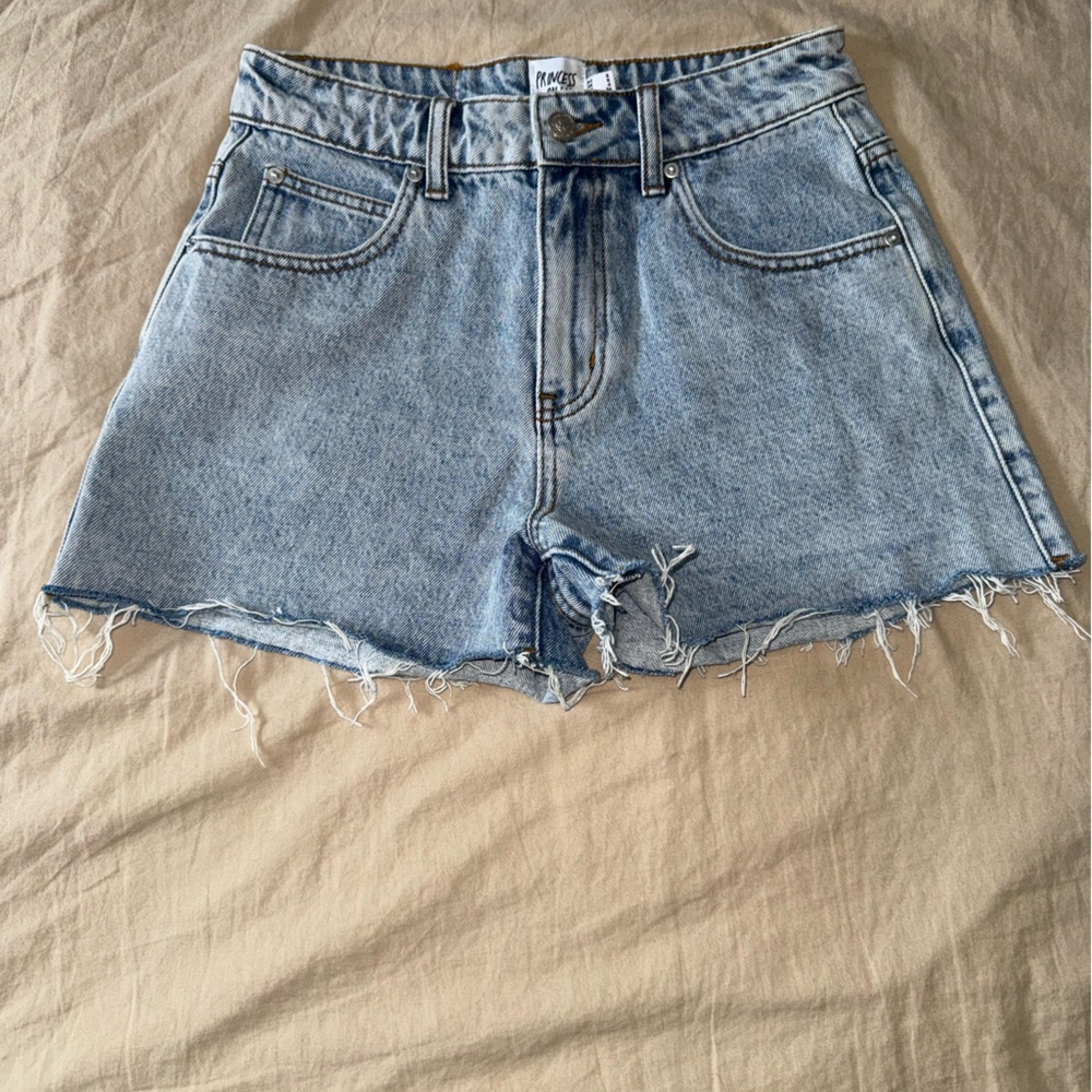 Princess Polly Blue Jean Shorts Frayed Hem